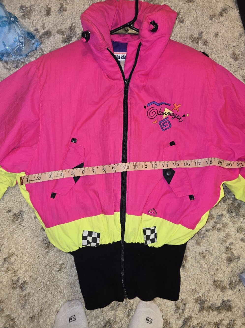 Vintage 80s Obermeyer Neon Pink Ski Jacket Women’s 4 Retro Colorblock Snowsuit - Picture 7 of 8